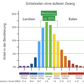 Grafik zu Schlaftypen Grafik zur Verteilung der Schlaftypen in der Gesellschaft